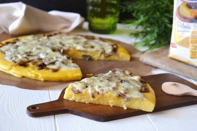 Polenta Pizza with Stracchino and Mushrooms