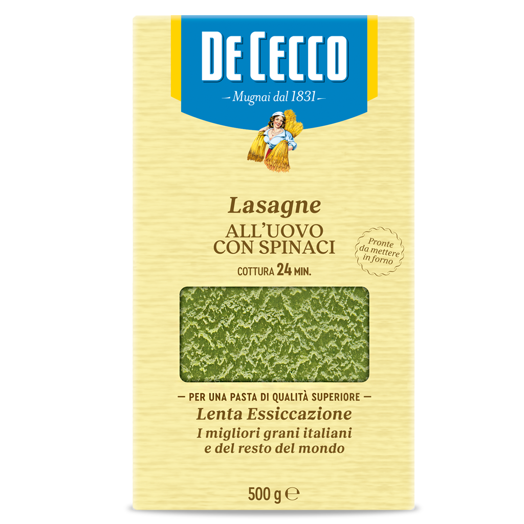 De Cecco lasagne with spinach pasta, 500 g box with green window