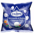 Cilento mozzarella di bufala packaged cheese, blue bag with white logo