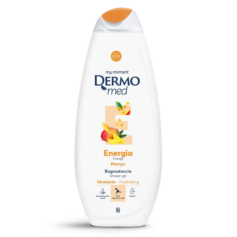 Mango shower gel bottle, 650 ml, white with orange cap