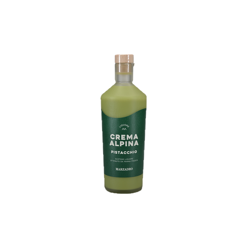 Crema Alpina pistachio cream liqueur bottle, green glass and gold cap
