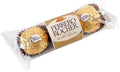 Ferrero Rocher chocolate tube with three hazelnut pralines in wrapper