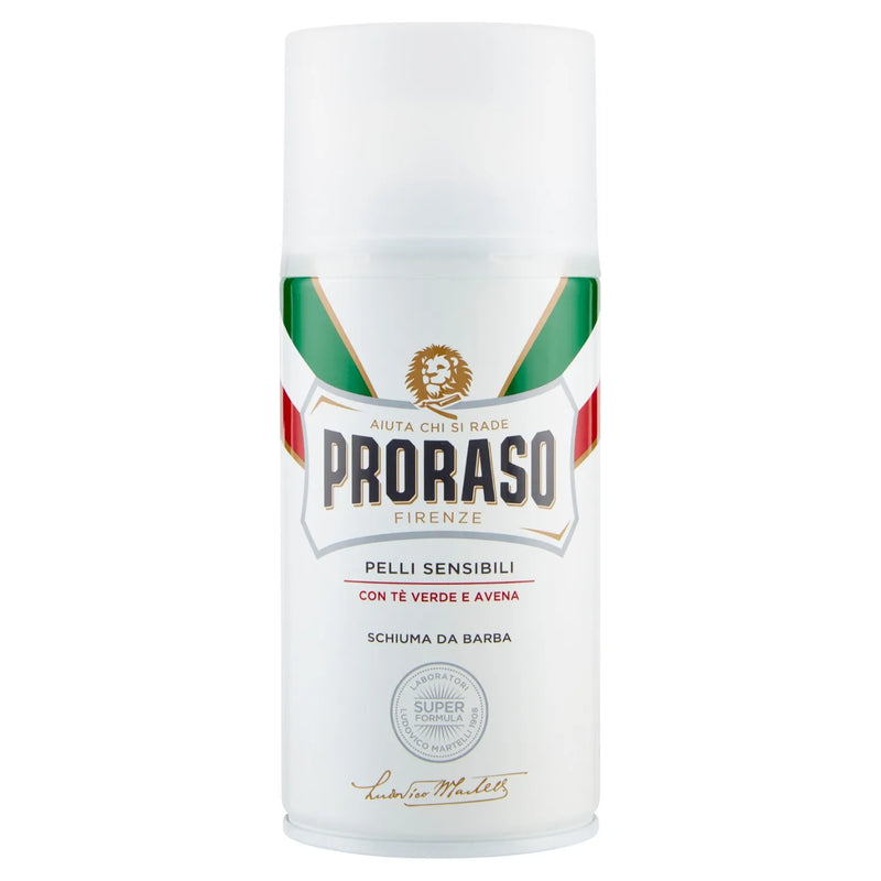 Proraso Sensitive Skin shaving foam in white bottle, 300 ml