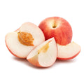 Peach white IGP fruit set: whole peaches and sliced halves, white and peach flesh