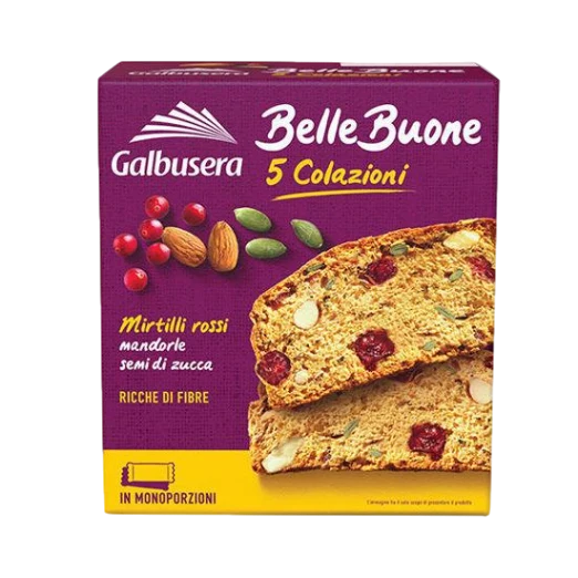 Galbusera BelleBuone blueberry biscotti pack in purple box, 200g