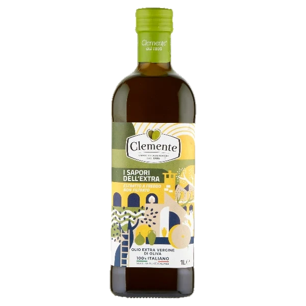 Clemente extra virgin olive oil bottle, 1L glass with green cap