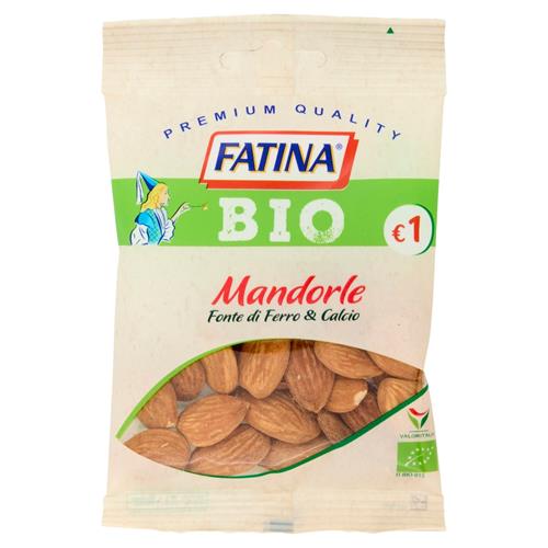 Bio almond bag, 30 g, filled with whole almonds in a sealed stand-up pouch