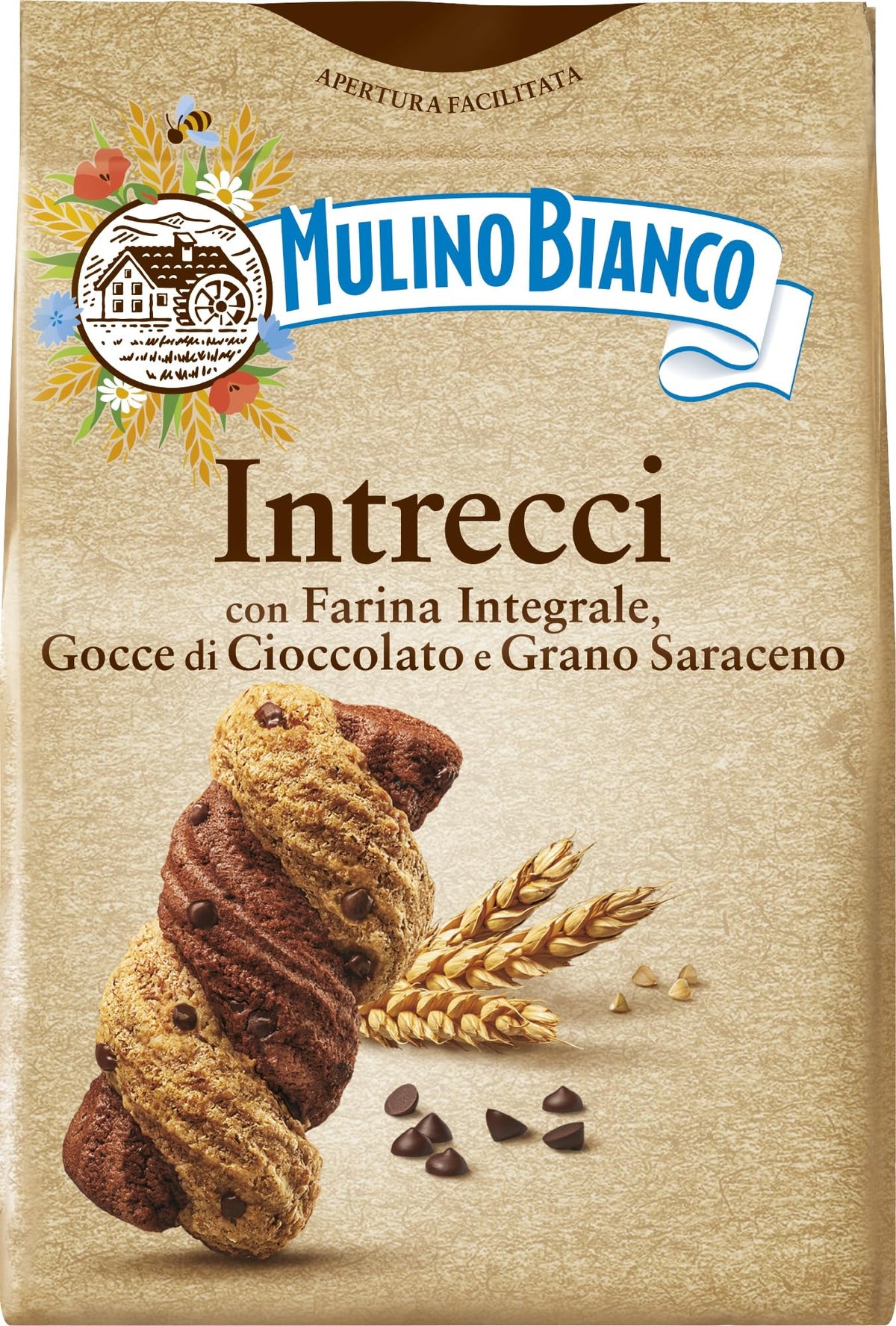 Integral flour chocolate and grain saracen cookies in printed bag, 300g