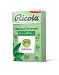 Ricola eucalyptus lozenges box, 50 g, green package with logo and circular candy icon