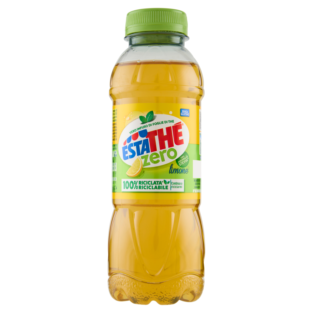 Estathe lemon zero tea drink bottle, 40 cl; green cap, yellow liquid