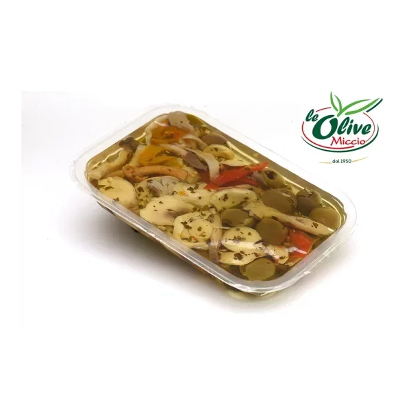 Miccio mixed mushroom mix in clear plastic tray, herbs and vegetables
