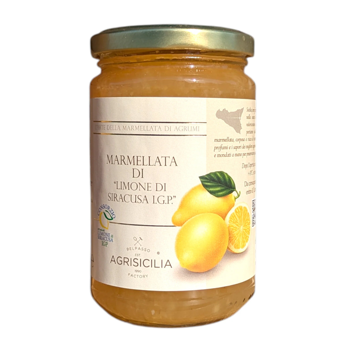 Lemon marmalade jar with amber jam, gold lid, Agrisicilia, 360 g