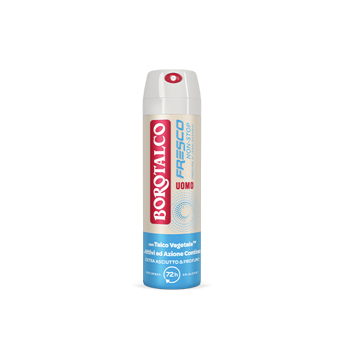 Men's deodorant spray can, Borotalco Fresco 150 ml, white and red label