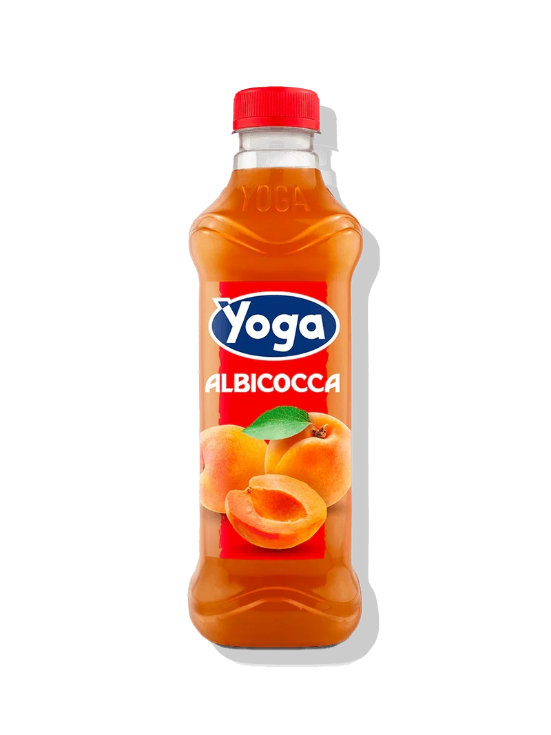 Yoga apricot drink, 1 L plastic bottle with red cap and front fruit label