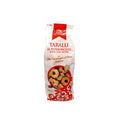 Taralli with chili pepper snack bag, red and white package, 250 g