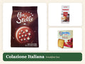 Italian breakfast box with Pan Stelle biscuits, KIMBO coffee, and Mulino Bianco Dorate snack
