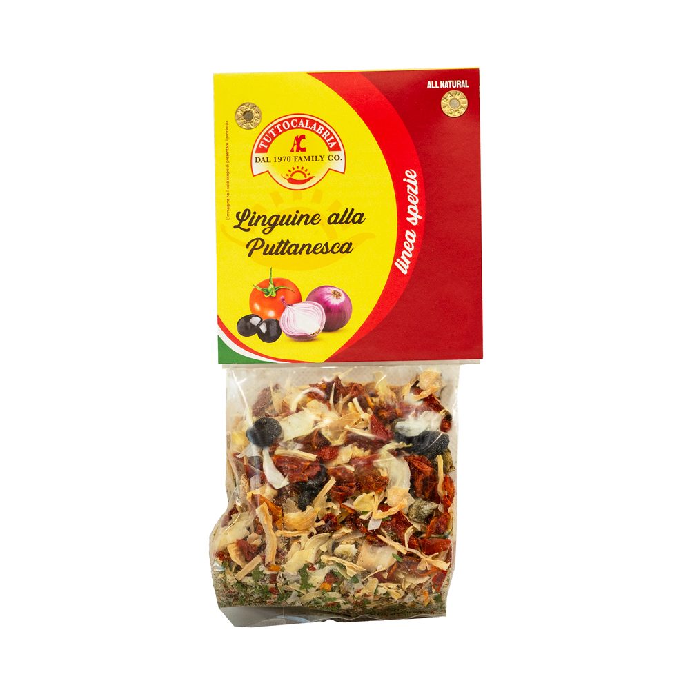 Tutto Calabria linguine alla puttanesca pasta sauce kit, 60g pouch with printed packet