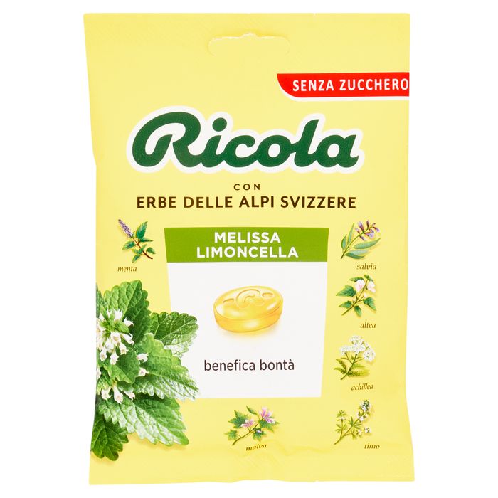Ricola Melissa Limoncella sugar-free lozenge pouch, yellow with green logo