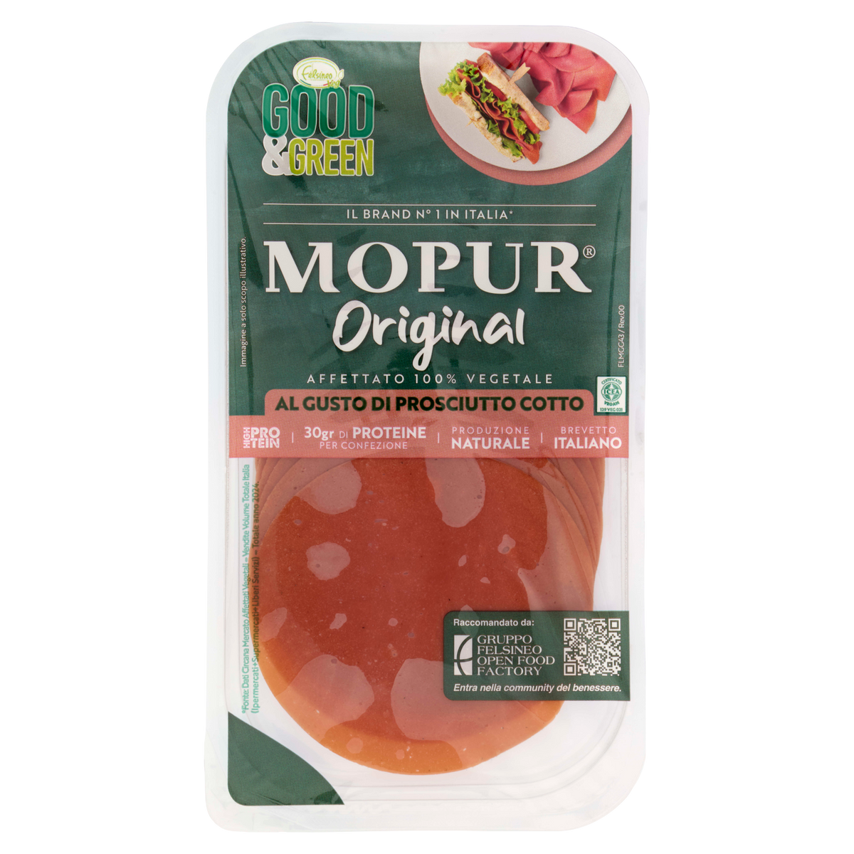 Good&Green MOPUR Original prosciutto cotto 90 g package with green front label