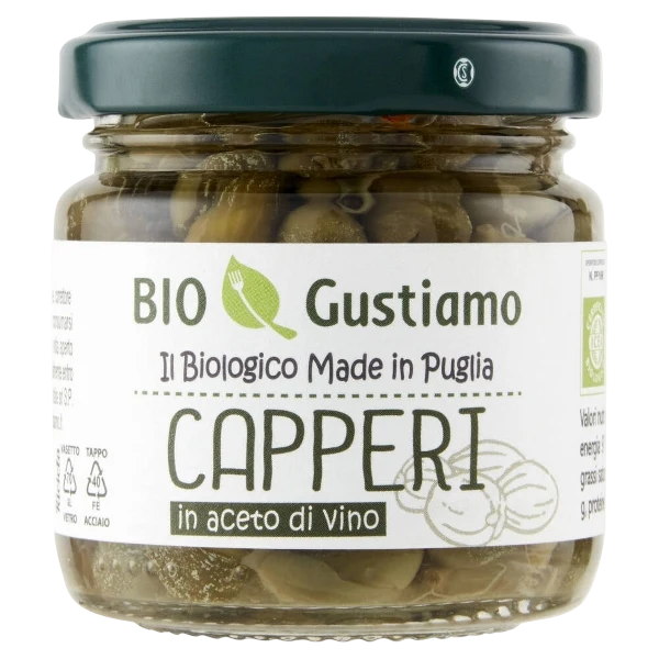 Organic capers in wine vinegar, Gustiamo jar label