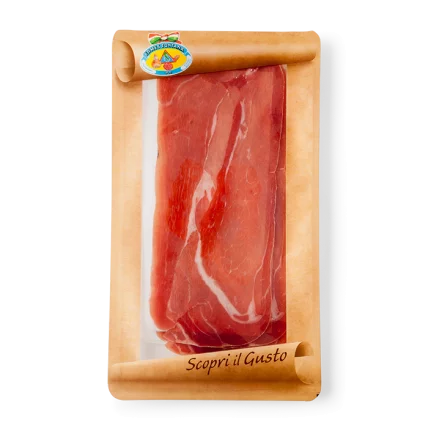 Prosciutto crudo 70g pack with sliced cured ham in a clear wrap