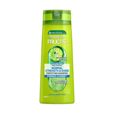 Garnier Fructis shampoo bottle, green with “Apricot & Tropical” label, 200 ml