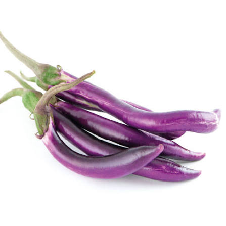 Long purple eggplants bundle, fresh produce, 250 g
