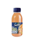 Santal mango peach juice bottle, zero sugar, 250 ml, amber drink in clear plastic