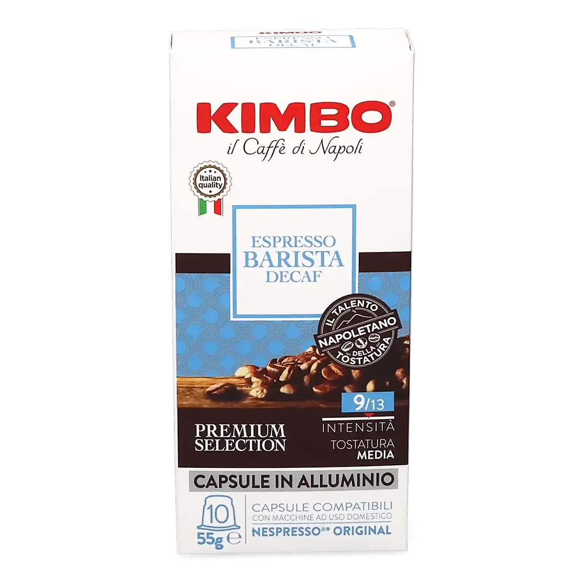 Kimbo Espresso Barista Decaf coffee capsules, 10 count, 55 g box