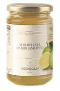 Bergamot marmalade in glass jar with gold lid and cream label