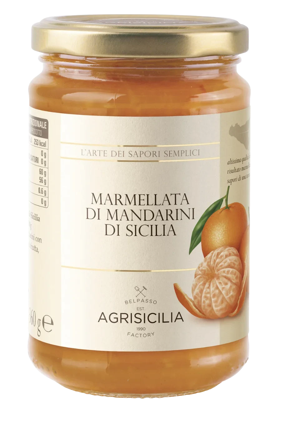 Agrisicilia mandarin marmellata jar, glass container with gold lid